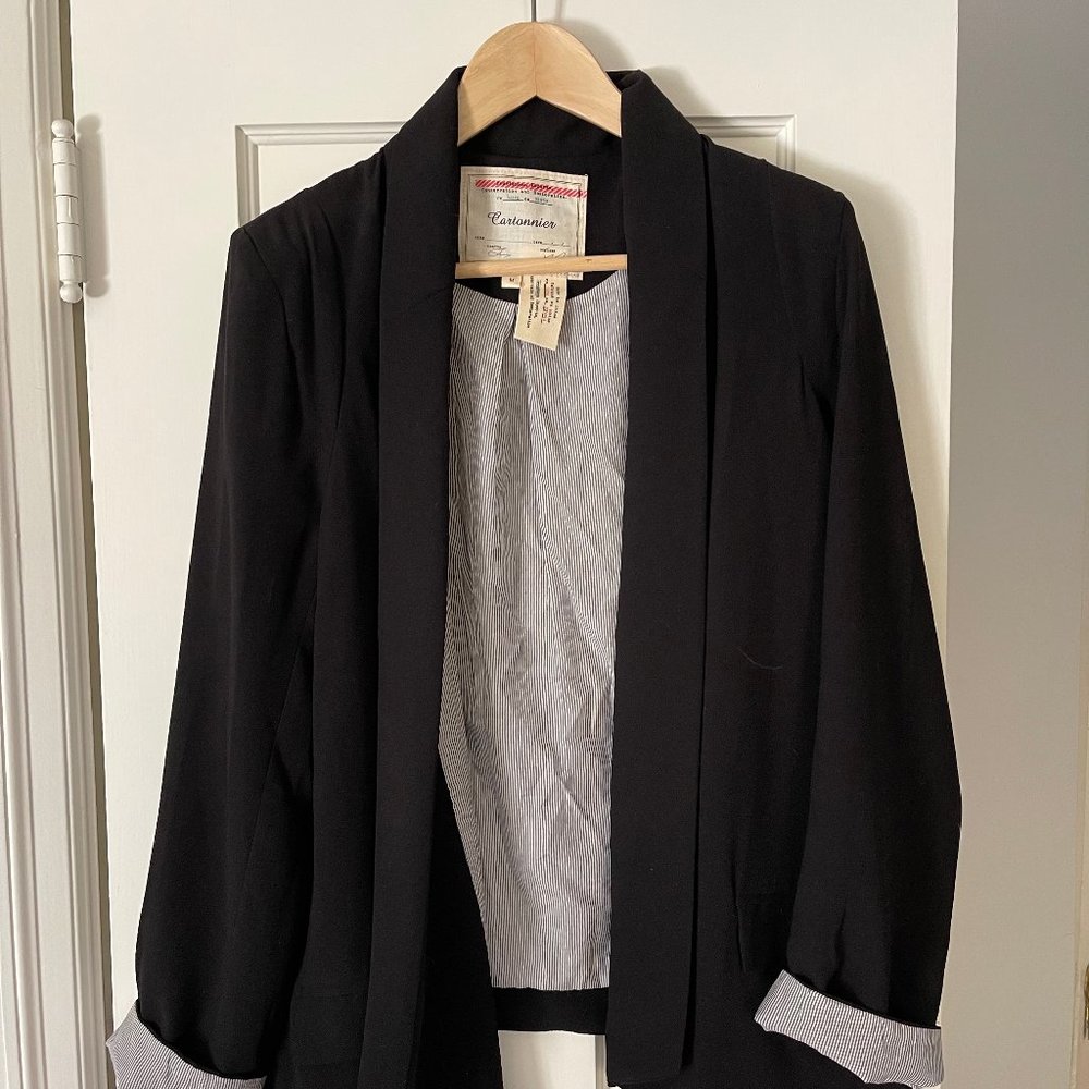 Anthropologie - Black High Low Blazer with Rolled Sleeve Detail